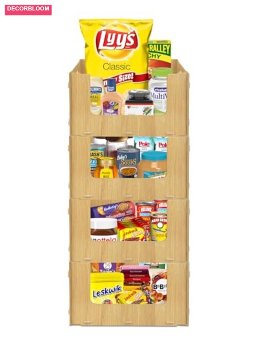 Wooden Stackable Storage Bins Open Front Pantry Organization 4 Pack